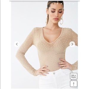 Small Sheer Rhinestone-Embellished Bodysuit